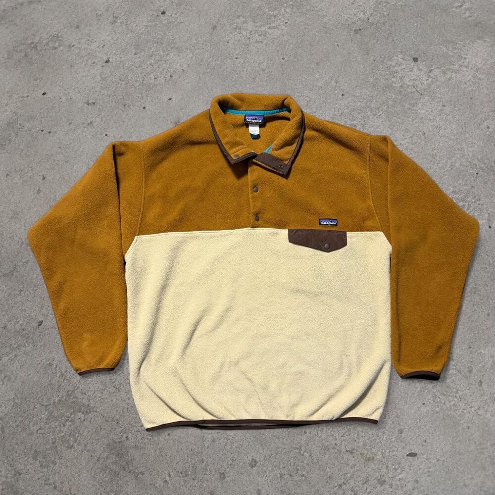 Vintage Patagonia Synchilla Snap-T Fleece Pullover Size XXL Brown Cream Colorblo